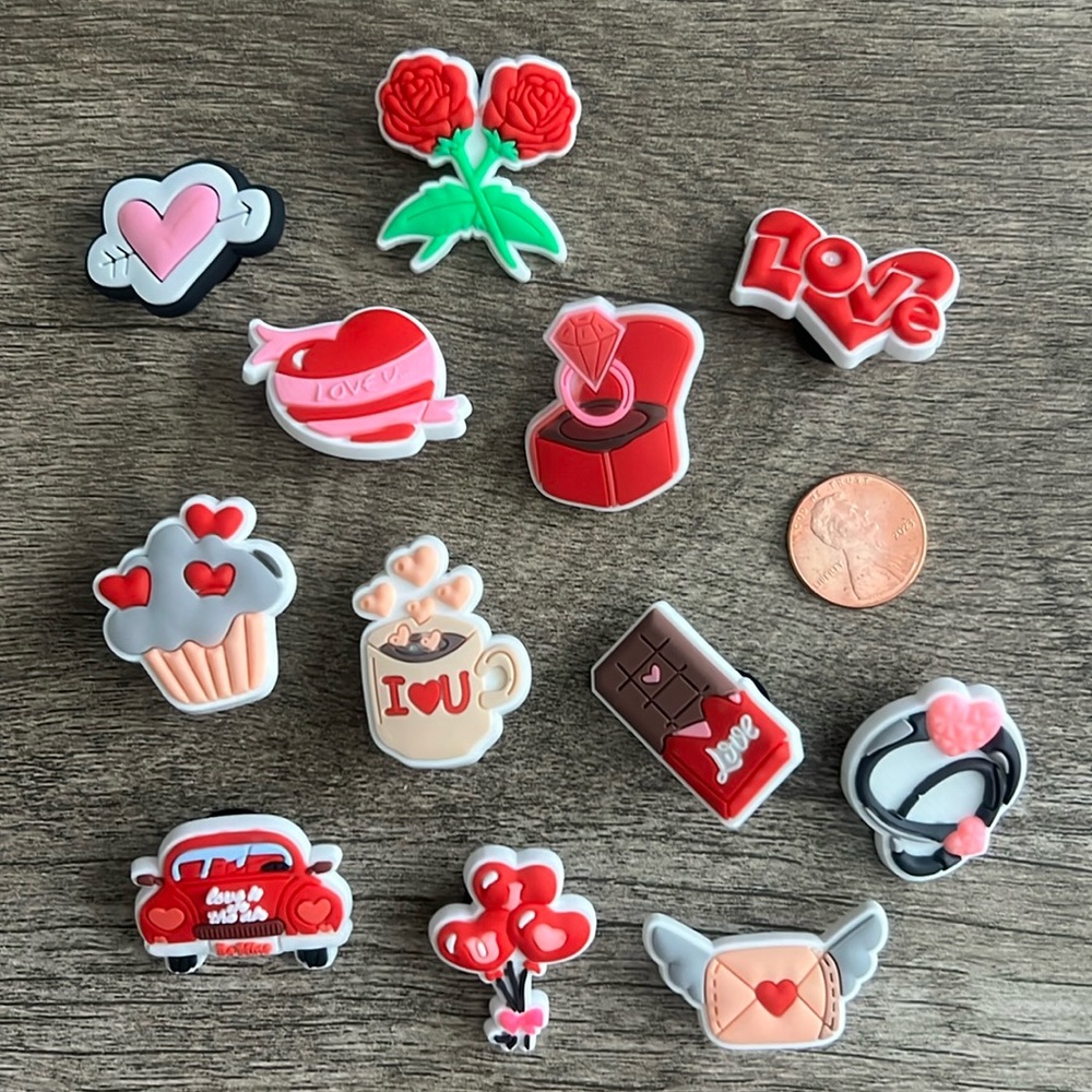 Jibbitz. NEW! Valentine 4. Set of 12. Fits Crocs & similar. ♥️